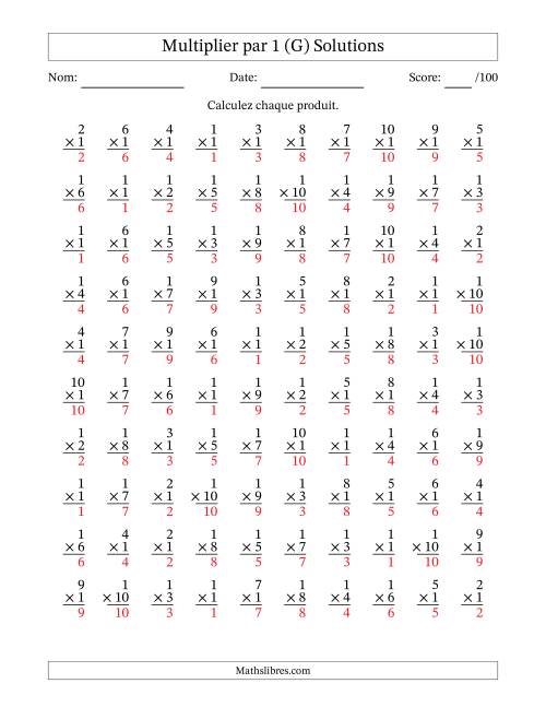 Multiplier (1 à 10) par 1 (100 Questions) (G) page 2