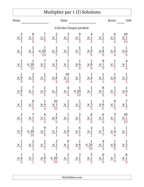 Multiplier (1 à 10) par 1 (100 Questions) (I) page 2