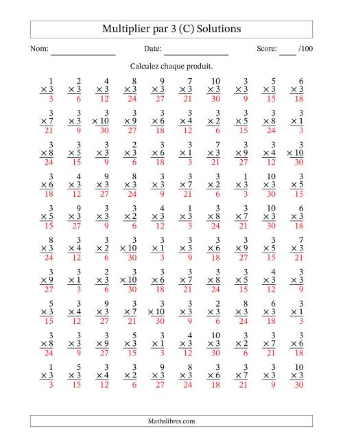 Multiplier (1 à 10) par 3 (100 Questions) (C) page 2