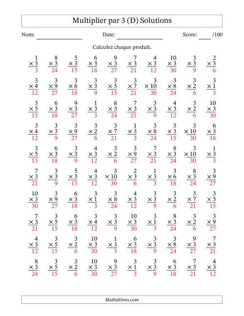 Multiplier (1 à 10) par 3 (100 Questions) (D) page 2