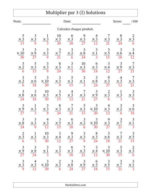 Multiplier (1 à 10) par 3 (100 Questions) (I) page 2