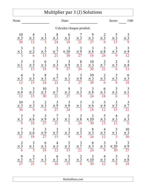 Multiplier (1 à 10) par 3 (100 Questions) (J) page 2