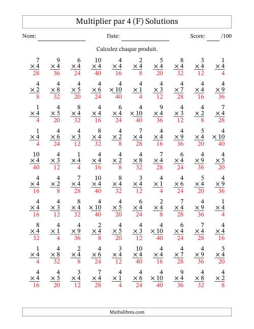 Multiplier (1 à 10) par 4 (100 Questions) (F) page 2