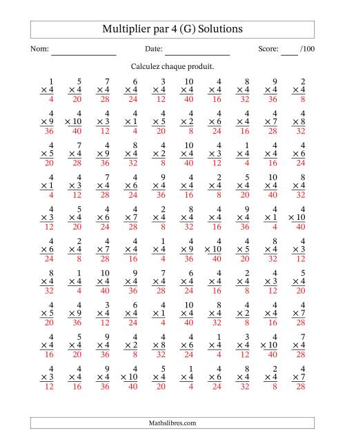 Multiplier (1 à 10) par 4 (100 Questions) (G) page 2