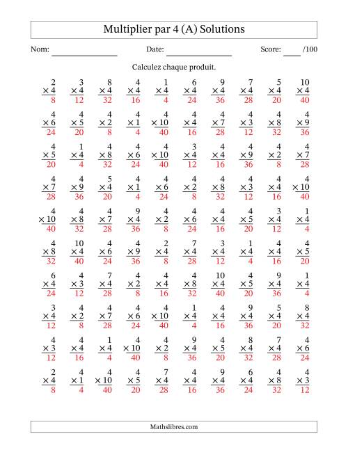 Multiplier (1 à 10) par 4 (100 Questions) (Tout) page 2