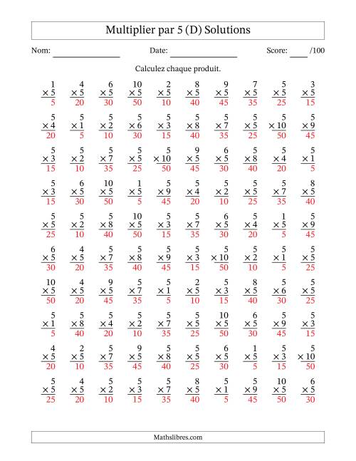 Multiplier (1 à 10) par 5 (100 Questions) (D) page 2