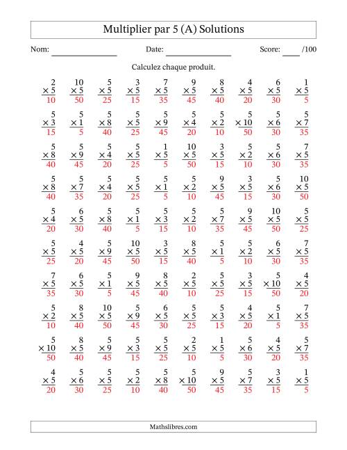Multiplier (1 à 10) par 5 (100 Questions) (Tout) page 2