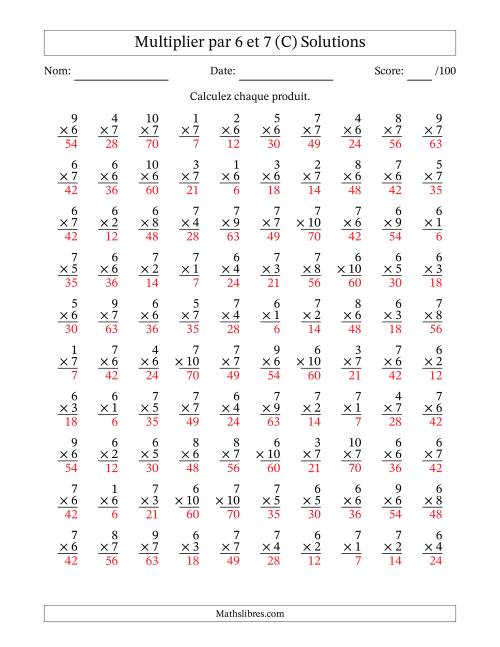 Multiplier (1 à 10) par 6 et 7 (100 Questions) (C) page 2