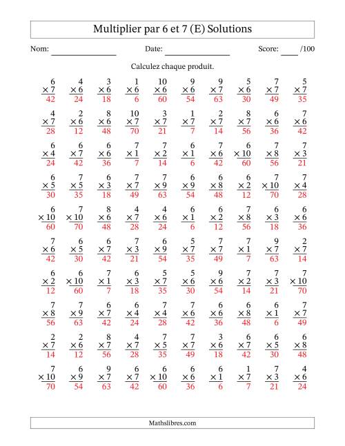 Multiplier (1 à 10) par 6 et 7 (100 Questions) (E) page 2