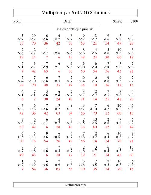 Multiplier (1 à 10) par 6 et 7 (100 Questions) (I) page 2