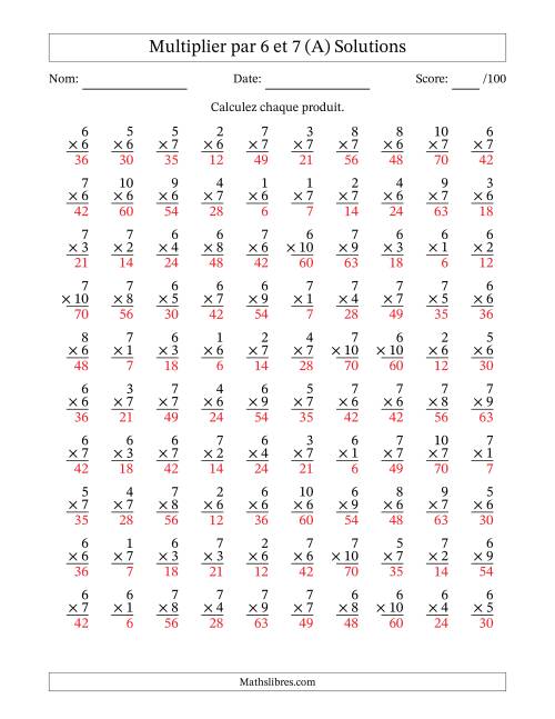 Multiplier (1 à 10) par 6 et 7 (100 Questions) (Tout) page 2