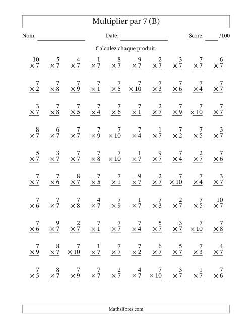 Multiplier (1 à 10) par 7 (100 Questions) (B)