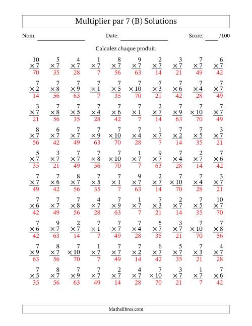 Multiplier (1 à 10) par 7 (100 Questions) (B) page 2