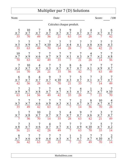 Multiplier (1 à 10) par 7 (100 Questions) (D) page 2