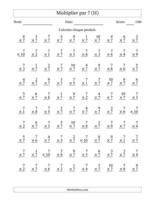 Multiplier (1 à 10) par 7 (100 Questions) (H)