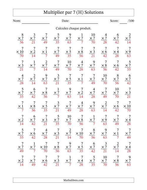 Multiplier (1 à 10) par 7 (100 Questions) (H) page 2
