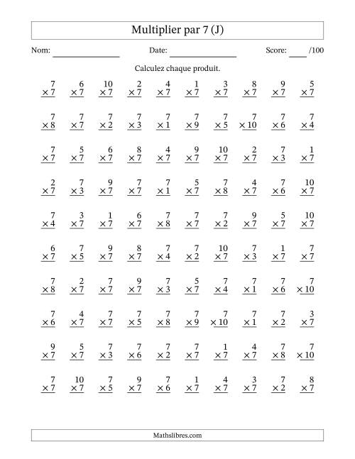 Multiplier (1 à 10) par 7 (100 Questions) (J)