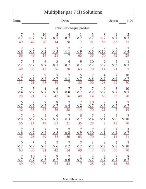 Multiplier (1 à 10) par 7 (100 Questions) (J) page 2