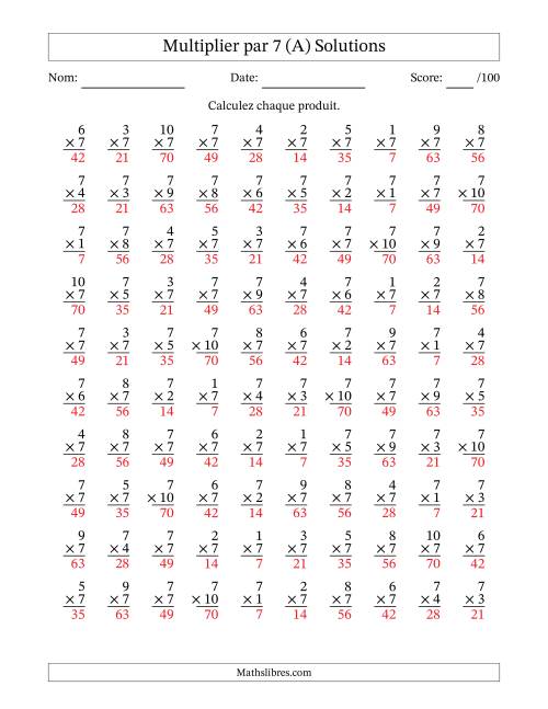 Multiplier (1 à 10) par 7 (100 Questions) (Tout) page 2