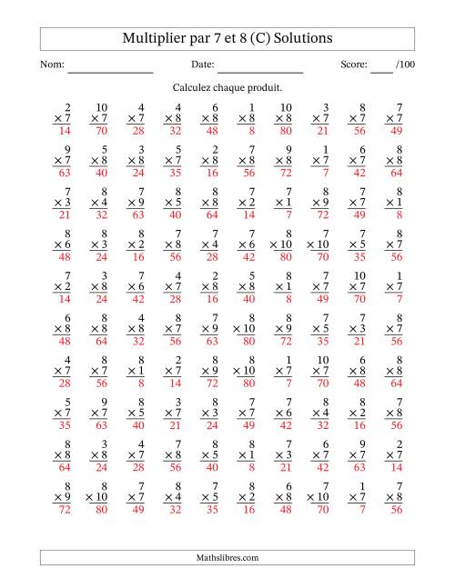 Multiplier (1 à 10) par 7 et 8 (100 Questions) (C) page 2