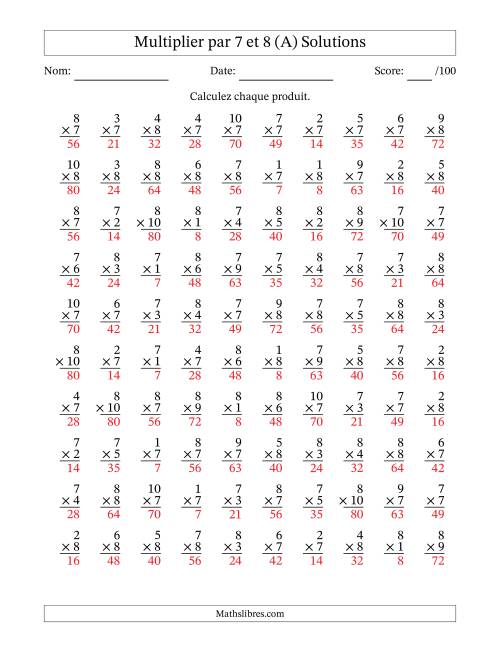 Multiplier (1 à 10) par 7 et 8 (100 Questions) (Tout) page 2