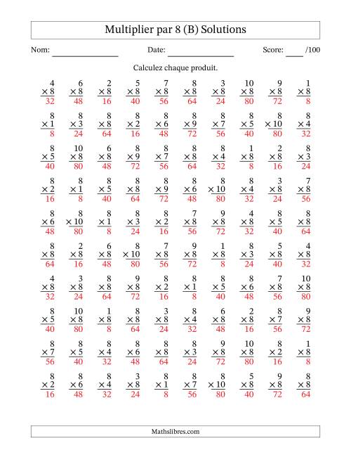Multiplier (1 à 10) par 8 (100 Questions) (B) page 2