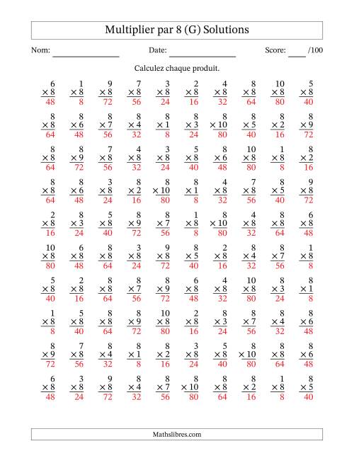 Multiplier (1 à 10) par 8 (100 Questions) (G) page 2