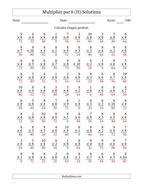 Multiplier (1 à 10) par 8 (100 Questions) (H) page 2