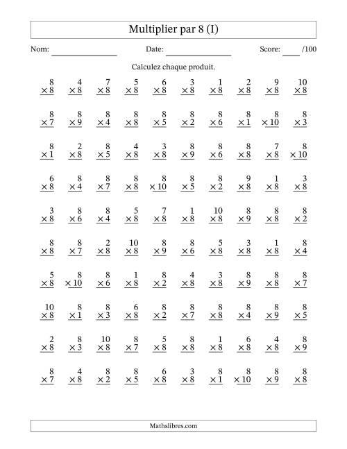 Multiplier (1 à 10) par 8 (100 Questions) (I)