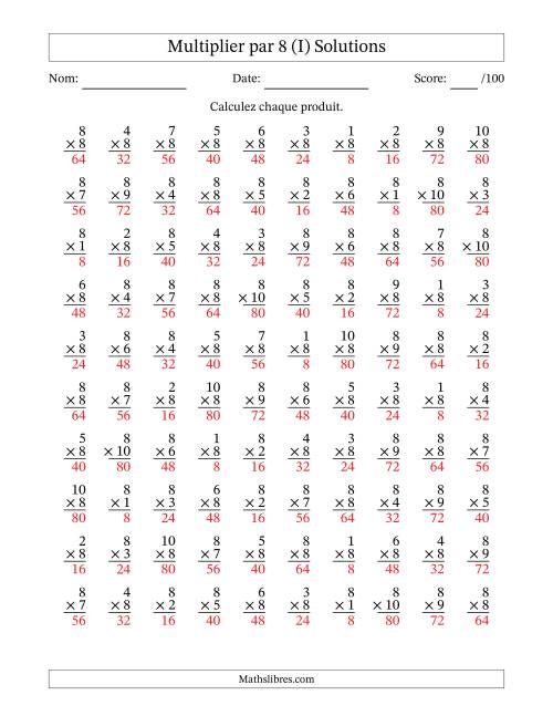 Multiplier (1 à 10) par 8 (100 Questions) (I) page 2