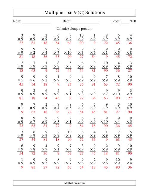 Multiplier (1 à 10) par 9 (100 Questions) (C) page 2