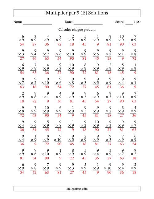 Multiplier (1 à 10) par 9 (100 Questions) (E) page 2