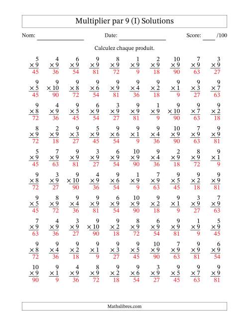 Multiplier (1 à 10) par 9 (100 Questions) (I) page 2