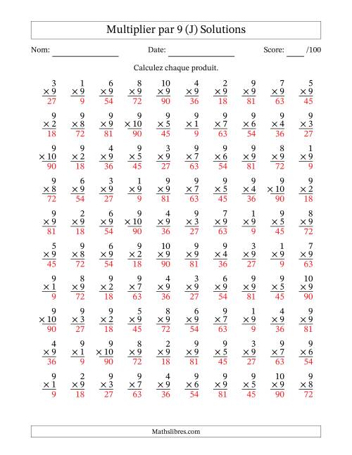Multiplier (1 à 10) par 9 (100 Questions) (J) page 2