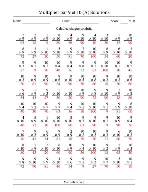 Multiplier (1 à 10) par 9 et 10 (100 Questions) (A) page 2