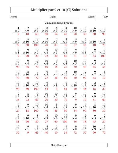 Multiplier (1 à 10) par 9 et 10 (100 Questions) (C) page 2