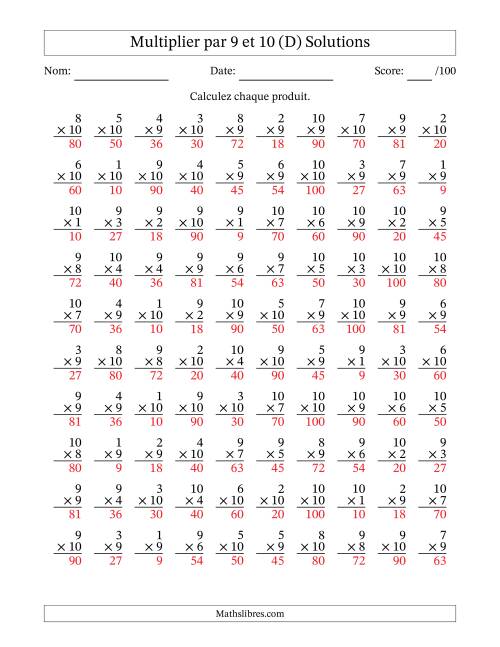 Multiplier (1 à 10) par 9 et 10 (100 Questions) (D) page 2