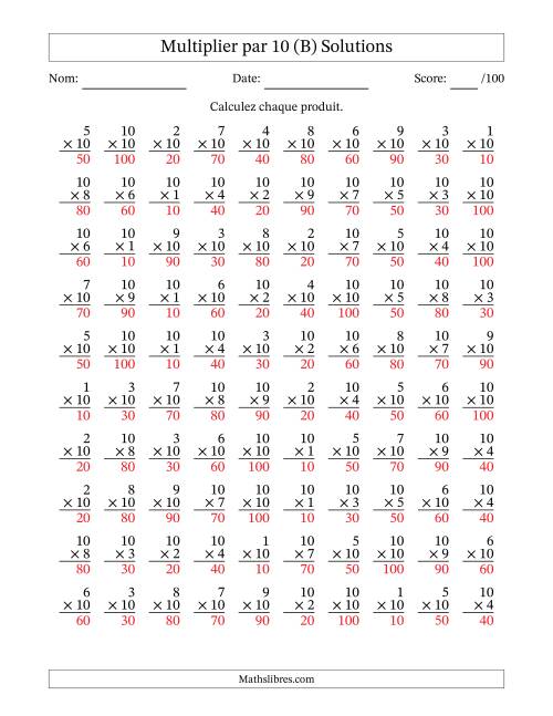 Multiplier (1 à 10) par 10 (100 Questions) (B) page 2