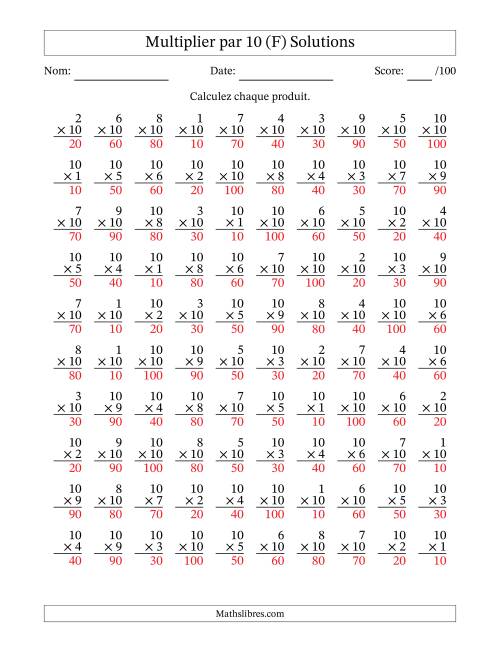 Multiplier (1 à 10) par 10 (100 Questions) (F) page 2