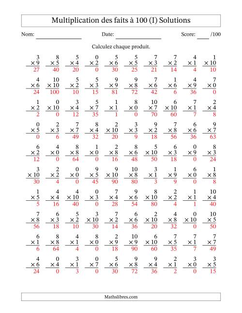 Multiplication des faits à 100 (100 Questions) (Avec zéros) (I) page 2