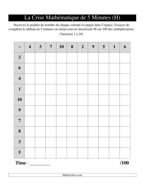 « La Crise Mathématique » de 5 Minutes -- Une grille par page (Variation 1 à 10) (H)