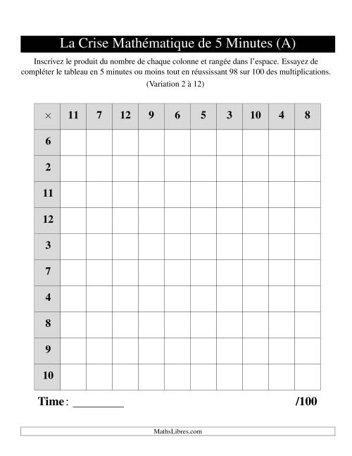 « La Crise Mathématique » de 5 Minutes -- Une grille par page (Variation 2 à 12) (A)