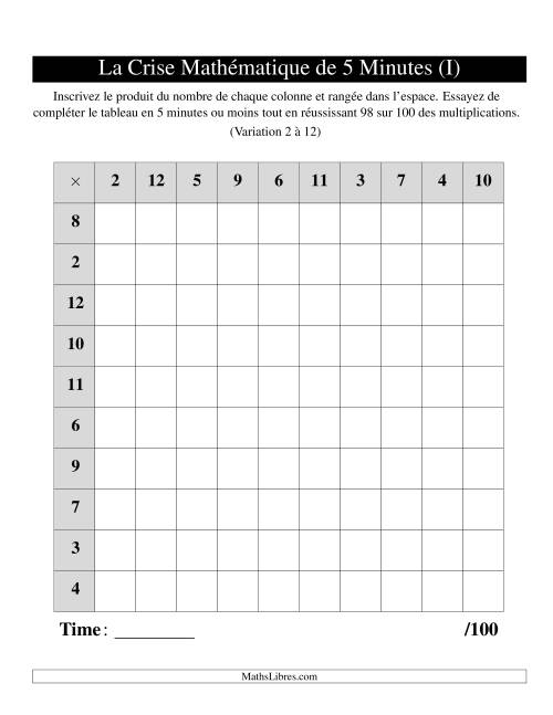« La Crise Mathématique » de 5 Minutes -- Une grille par page (Variation 2 à 12) (I)