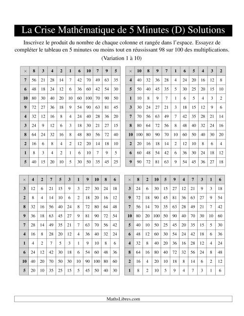« La Crise Mathématique » de 5 Minutes -- 4 grilles par page (Variation 1 à 10) (D) page 2