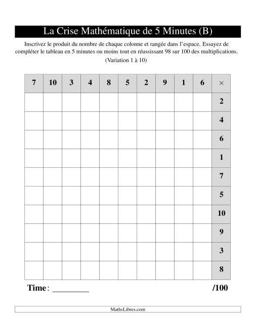 « La Crise Mathématique » de 5 Minutes -- Une grille par page (Variation 1 à 10) (Version gauche) (B)
