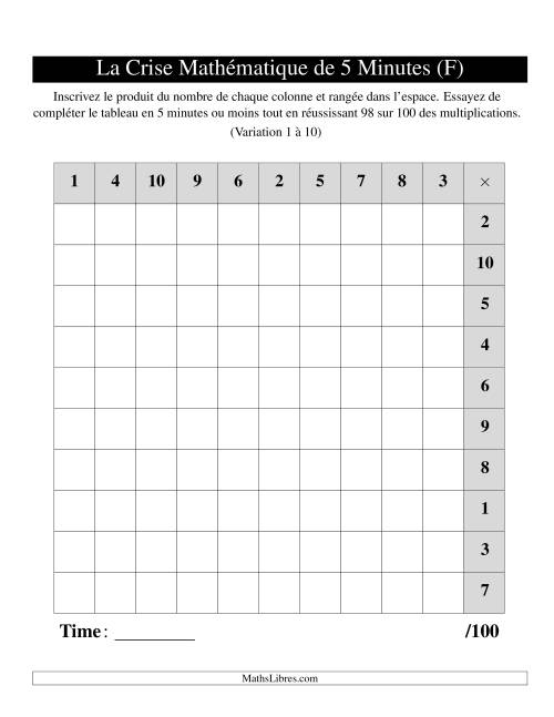 « La Crise Mathématique » de 5 Minutes -- Une grille par page (Variation 1 à 10) (Version gauche) (F)