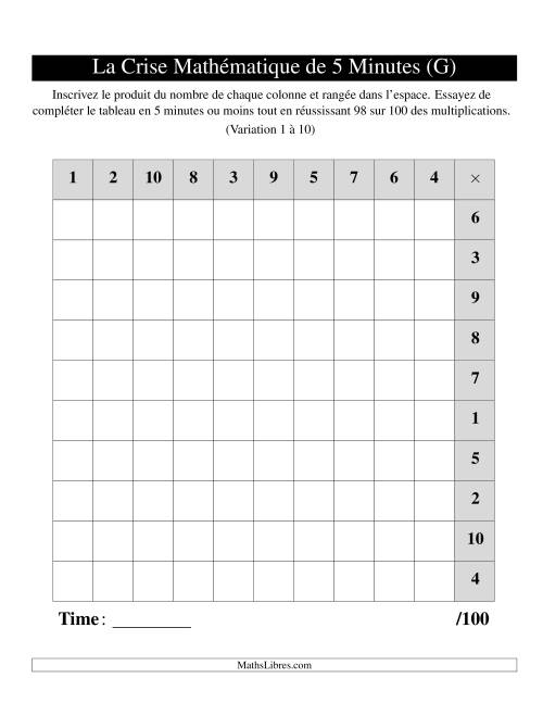 « La Crise Mathématique » de 5 Minutes -- Une grille par page (Variation 1 à 10) (Version gauche) (G)
