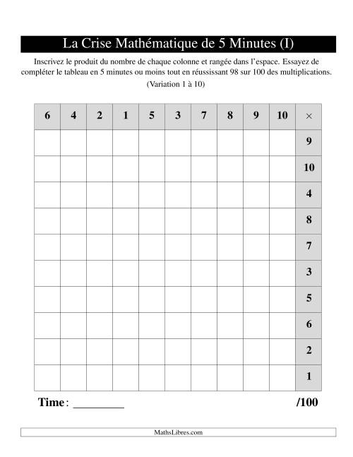 « La Crise Mathématique » de 5 Minutes -- Une grille par page (Variation 1 à 10) (Version gauche) (I)