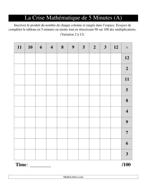 « La Crise Mathématique » de 5 Minutes -- Une grille par page (Variation 2 à 12) (Version gauche) (Tout)