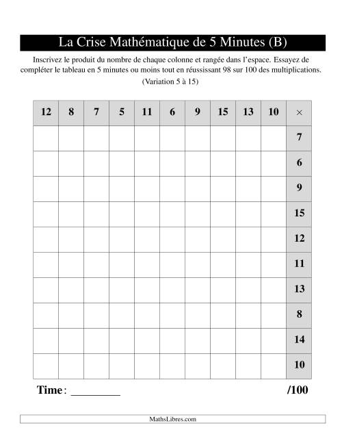 « La Crise Mathématique » de 5 Minutes -- Une grille par page (Variation 5 à 15) (Version gauche) (B)